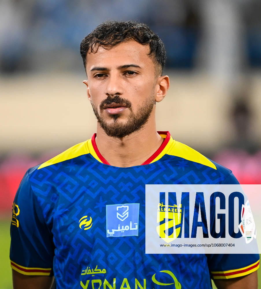 Saudi Pro League match between Al Al Okhdood and Al Hazm at Prince Hathloul bin Abdulaziz Sports City Stadium NAJRAN , SAUDI ARABIA - OCTOBER 18: Basil Yousef Alsayyali during the Saudi Pro League match between Al Al Okhdood and Al Hazm at Prince Hathloul bin Abdulaziz Sports City Stadium on October 18, 2025 in Najran, Saudi Arabia. najran