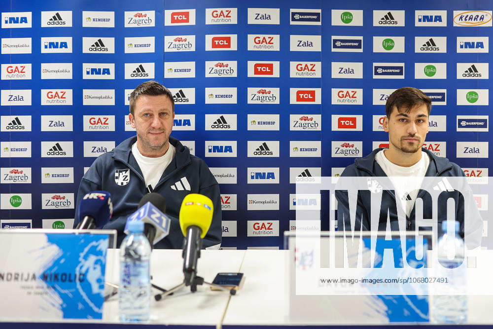 Press conference, PK, Pressekonferenz of HC Zagreb Coach of HC Zagreb Andrija Nikolic and player Davor Gavric during a press conference ahead of the round 6 of the Machinseeker EHF Champions League on October 20, 2025 in Zagreb, Croatia. HC Zagreb will play against the Hungarian OTP Pick Szeged at the Arena Zagreb on October 22. GoranxStanzl PIXSELL