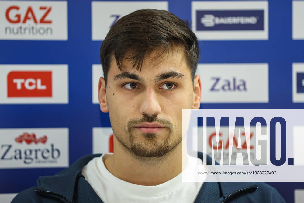 Press conference, PK, Pressekonferenz of HC Zagreb Player of HC Zagreb Davor Gavric speaks on a press conference ahead of the round 6 of the Machinseeker EHF Champions League on October 20, 2025 in Zagreb, Croatia. HC Zagreb will play against the Hungarian OTP Pick Szeged at the Arena Zagreb on October 22. GoranxStanzl PIXSELL