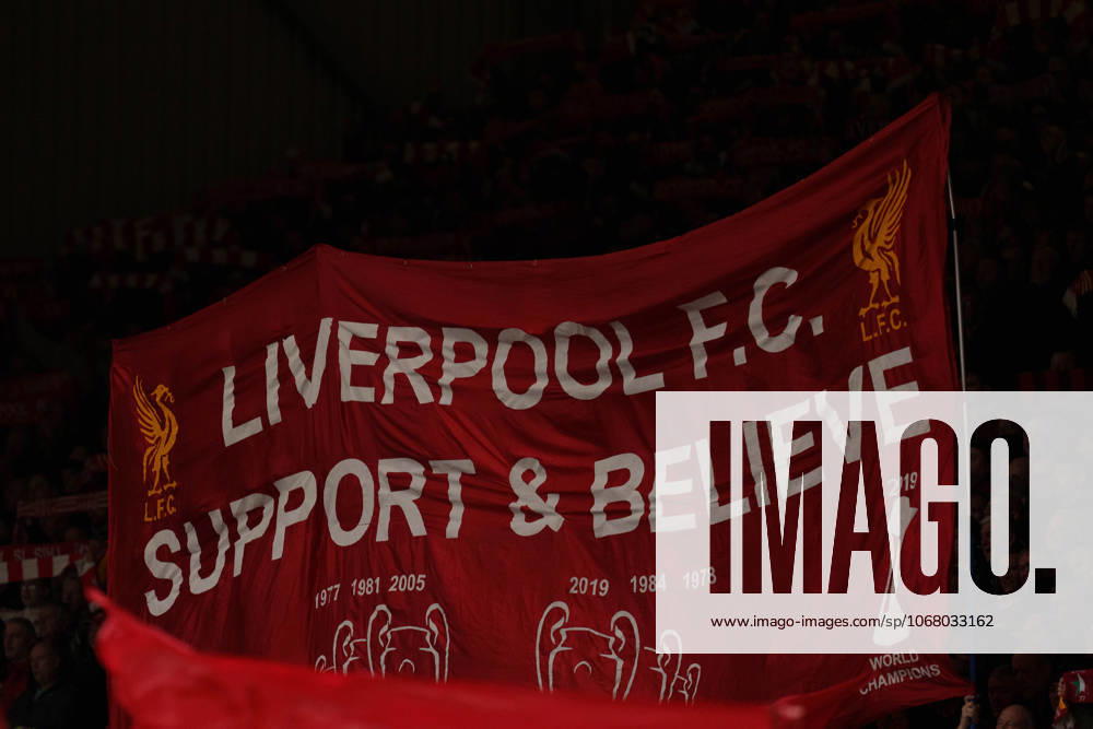 Liverpool v Manchester United, ManU - Premier League A general view of the flags in the Kop at Anfield during the Premier League match between Liverpool and Manchester United in Liverpool, England, on October 19, 2025. Liverpool Merseyside