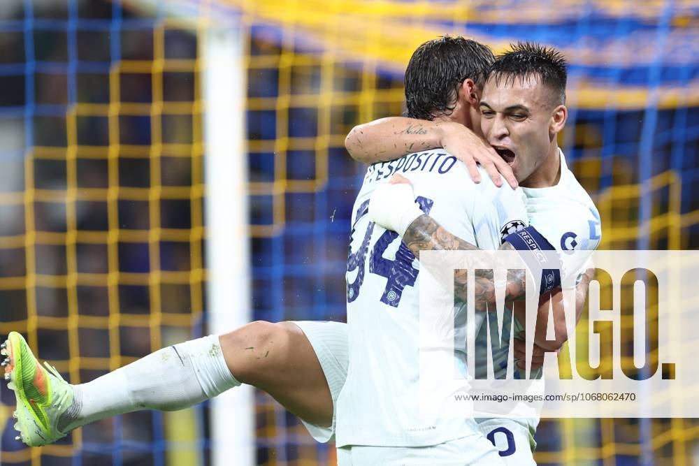 Inter s Lautaro Martinez celebrates after scoring during a soccer game between Belgian Royale Union Saint-Gilloise and Italian Internazionale Milano, Tuesday 21 October 2025 in Brussels, on the third day of the League phase of the UEFA Champions League tournament. BRUNOxFAHY x137537141x