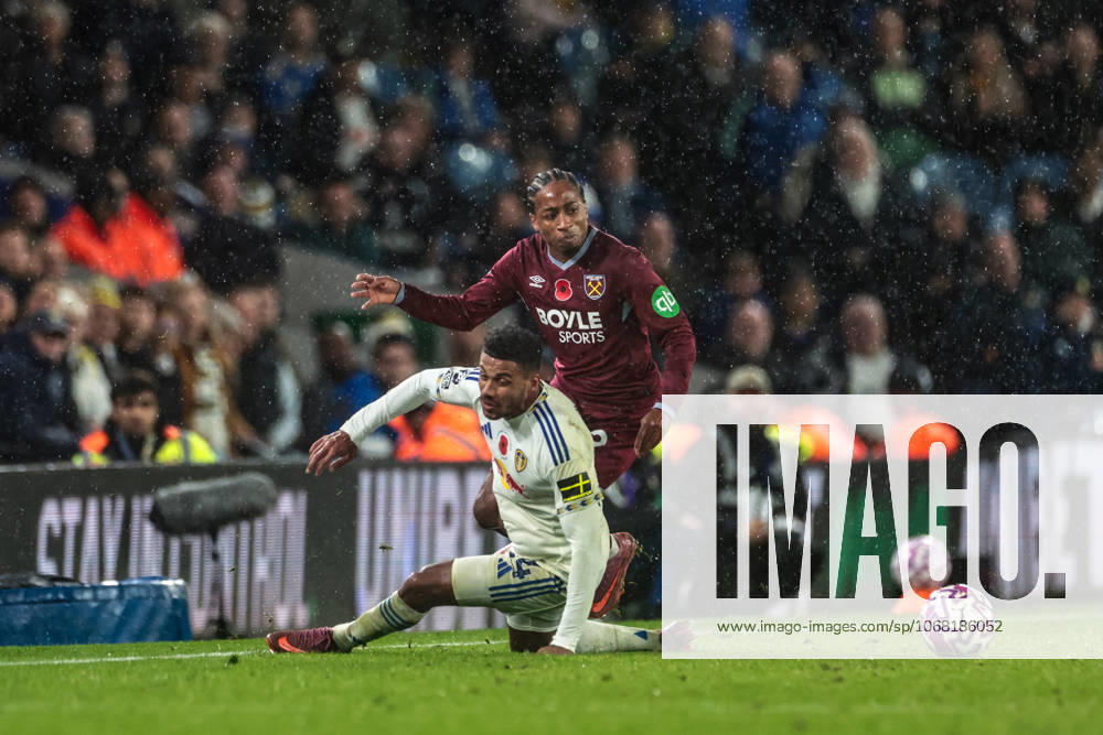 Premier League Leeds United v West Ham United James Justin of Leeds United fouls Kyle Walker-Peters of West Ham United and receives a yellow card during the Premier League match Leeds United vs West Ham United at Elland Road, Leeds, United Kingdom, 24th October 2025 (Photo by Mark Cosgrove News Images) Leeds Elland Road West Yorkshire United Kingdom