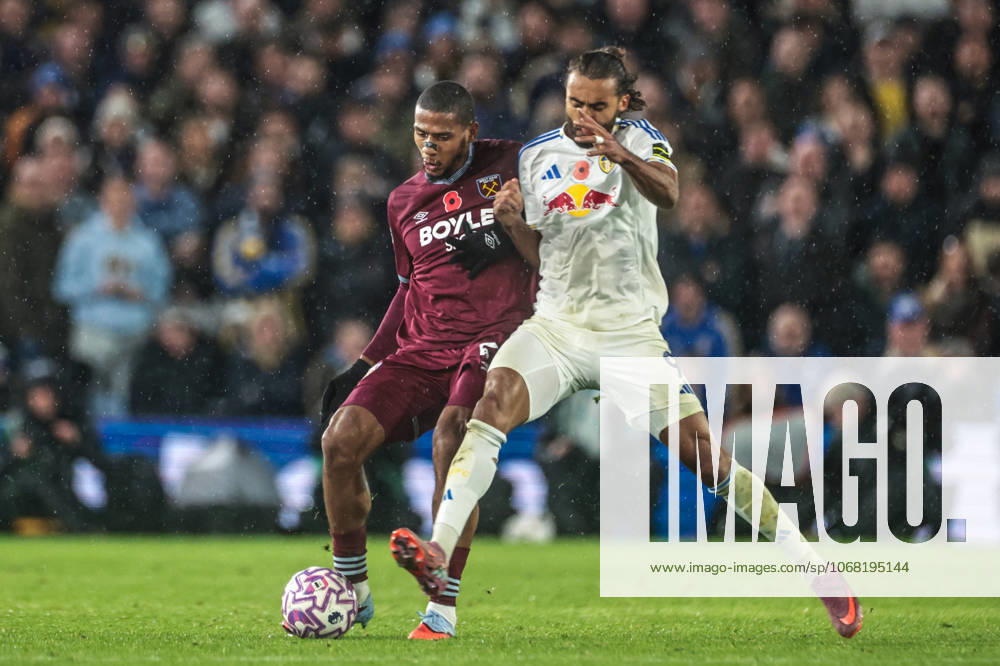Premier League Leeds United v West Ham United Jean-Clair Todibo of West Ham United and Dominic Calvert-Lewin of Leeds United battle for the ball during the Premier League match Leeds United vs West Ham United at Elland Road, Leeds, United Kingdom, 24th October 2025 (Photo by Mark Cosgrove News Images) Leeds Elland Road West Yorkshire United Kingdom