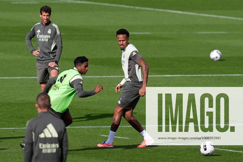 Eder Militao and Endrick during the Real Madrid training session ahead their upcoming Spanish League, LaLiga EA Sports, football match against FC Barcelona, Barca at Ciudad Deportiva Real Madrid on October 25, 2025, in Valdebebas, Madrid, Spain. Valdebebas Spain - ZUMAa181 20251025_zaa_a181_077