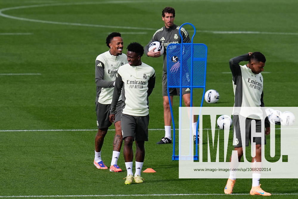 Eder Militao and Vinicius Junior during the Real Madrid training session ahead their upcoming Spanish League, LaLiga EA Sports, football match against FC Barcelona, Barca at Ciudad Deportiva Real Madrid on October 25, 2025, in Valdebebas, Madrid, Spain. Valdebebas Spain - ZUMAa181 20251025_zaa_a181_083