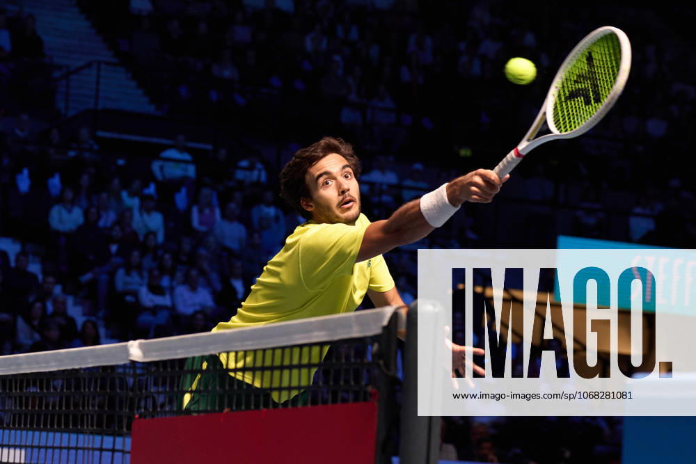 Francisco Cabral of Portugal return a forehand to Lloyd Glasspool and Julian Cash of Great Britain during mens doubles final match of Erste Bank Open 2025 at Wiener Stadthalle on October 26, 2025 in Vienna, Austria. (Photo by Camilla Stolen, Imago) Vienna Austria