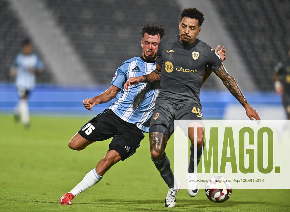 AL WAKRAH SC V AL RAYYAN SC-DOHA BANK STARS LEAGUE QATAR Almahdi Ali Mukhtar (L) of Al-Wakrah SC and Gregore De Magalhaes Favero of Al Rayyan SC in action during the Doha Bank Stars League Qatar match between Al Wakrah SC and Al Rayyan SC at Saoud Bin Abdulrahman Stadium in Doha, Qatar, on October 26, 2025. DOHA Qatar