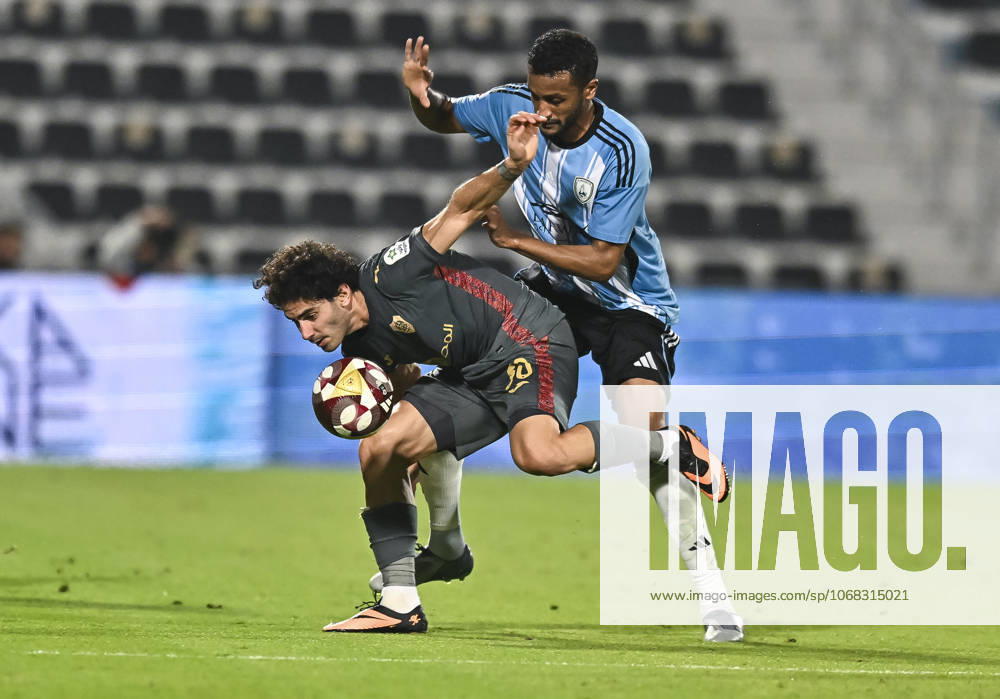 AL WAKRAH SC V AL RAYYAN SC-DOHA BANK STARS LEAGUE QATAR Almahdi Ali Mukhtar (R) of Al-Wakrah SC and Ahmed Alaaeildin Abdelmotaal of Al Rayyan SC in action during the Doha Bank Stars League Qatar match between Al Wakrah SC and Al Rayyan SC at Saoud Bin Abdulrahman Stadium in Doha, Qatar, on October 26, 2025. DOHA Qatar