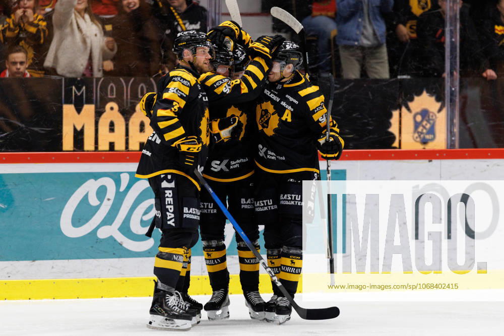 Skellefteas Oliver Okuliar celebrates after 2 0 during the ice hockey match in SHL between Skelleftea and Lulea on October 28, 2025 in Skelleftea