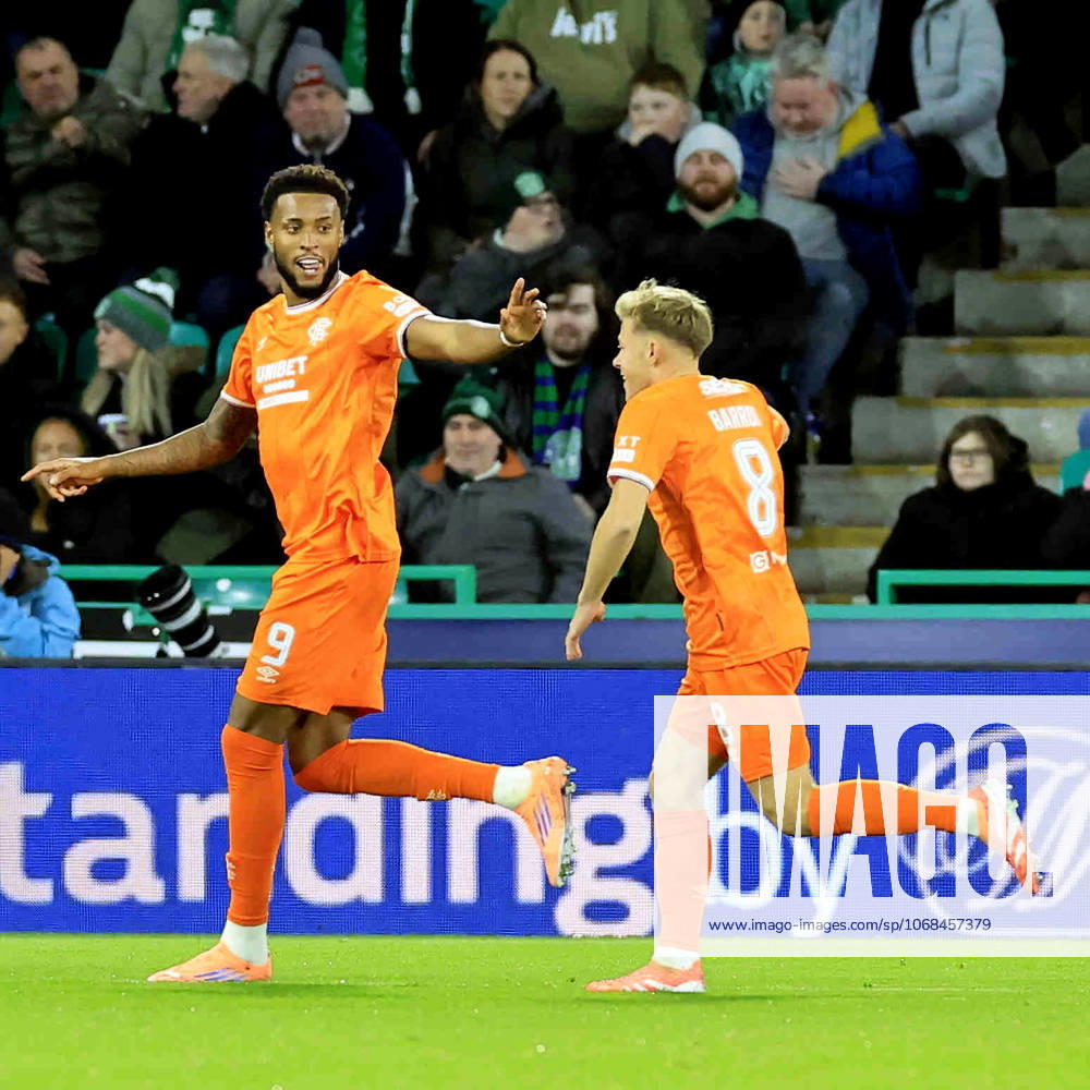 Hibernian v Rangers William Hill Premiership Youseff Chemiti of Rangers (left) celebrates scoring his teams first goal with Connor Barron of Rangers during the William Hill Premiership match at Easter Road, Edinburgh UK Newspapers OUT