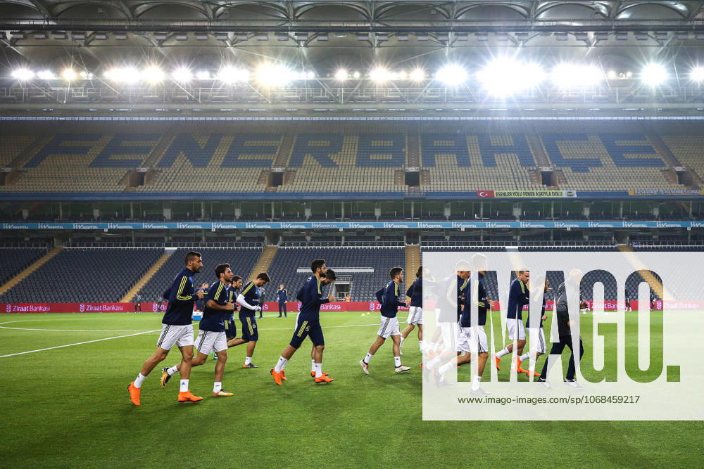 Fenerbahce v Besiktas: Ziraat Turkish Cup ISTANBUL, TURKEY - MAY 03: Players of Fenerbahce warm up ahead of the Ziraat Turkish Cup soccer match between Fenerbahce and Besiktas at Ulker Stadium in Istanbul, Turkey on May 03, 2018. The game was decided to continue without spectators due to the incidents took place in the semi final return match causing the game to be cancelled. Besiktas did not turn up for the replay with Fenerbahce as the club announced earlier. Istanbul Turkey. Editorial use only. Please get in touch for any other usage.