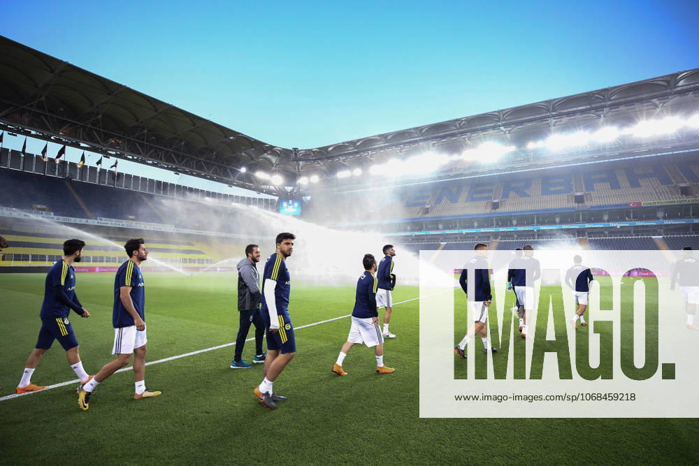 Fenerbahce v Besiktas: Ziraat Turkish Cup ISTANBUL, TURKEY - MAY 03: Players of Fenerbahce warm up ahead of the Ziraat Turkish Cup soccer match between Fenerbahce and Besiktas at Ulker Stadium in Istanbul, Turkey on May 03, 2018. The game was decided to continue without spectators due to the incidents took place in the semi final return match causing the game to be cancelled. Besiktas did not turn up for the replay with Fenerbahce as the club announced earlier. Istanbul Turkey. Editorial use only. Please get in touch for any other usage.
