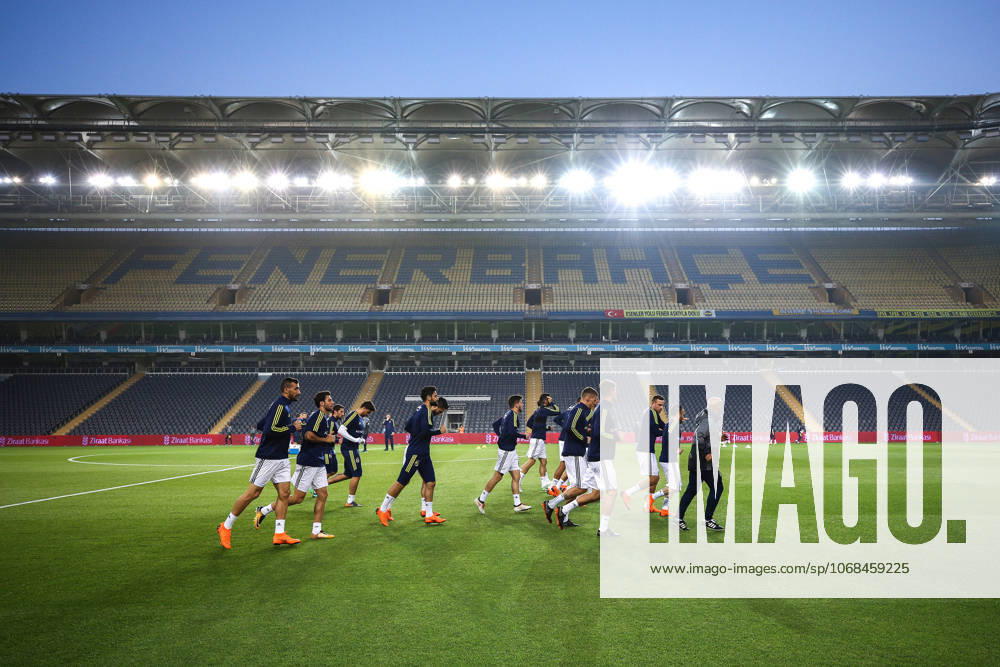 Fenerbahce v Besiktas: Ziraat Turkish Cup ISTANBUL, TURKEY - MAY 03: Players of Fenerbahce warm up ahead of the Ziraat Turkish Cup soccer match between Fenerbahce and Besiktas at Ulker Stadium in Istanbul, Turkey on May 03, 2018. The game was decided to continue without spectators due to the incidents took place in the semi final return match causing the game to be cancelled. Besiktas did not turn up for the replay with Fenerbahce as the club announced earlier. Istanbul Turkey. Editorial use only. Please get in touch for any other usage.