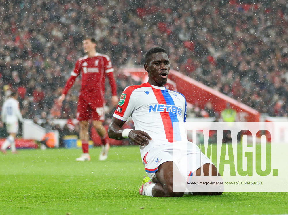 Liverpool, England, 29th October 2025. Ismaila Sarr of Crystal Palace celebrates scoring their second goal during the Liverpool vs Crystal Palace Carabao Cup match at Anfield, Liverpool. Picture credit should read: Jessica Hornby Sportimage . SPI_019_JH_Liverpool_Crystal_Palace SPI-4246-0019