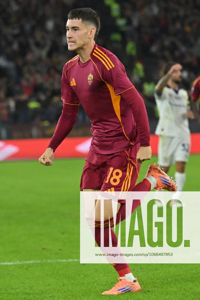 Matias Soule of AS Roma celebrates scoring his goal they cancelled during the serie A match between AS Roma v Parma at olimpico stadium in Rome, Italy, Oct 29th, 2025. Mattia Vian