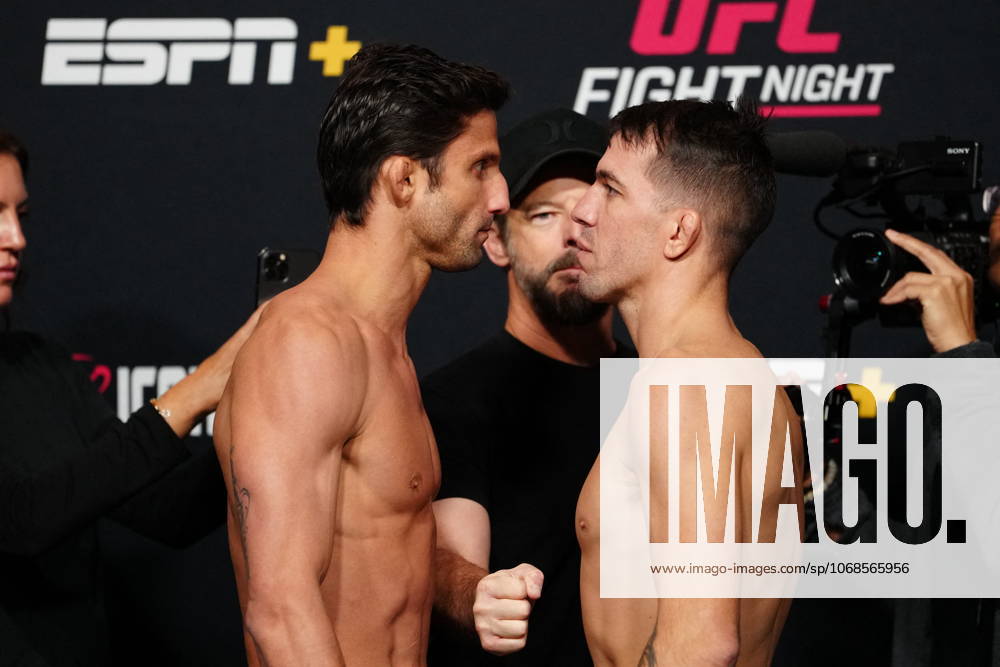UFC Fight Night - Garcia vs Onama: Official Weigh-In LAS VEGAS, NV - OCT 31: Allan Nascimento and Cody Durden face-off following the official weigh-ins at UFC Apex for UFC Fight Night - Garcia vs Onama on October 31, 2025 in Las Vegas, NV, United States. (Photo by Louis Grasse PxImages) Las Vegas, NV LAS VEGAS, NV United States