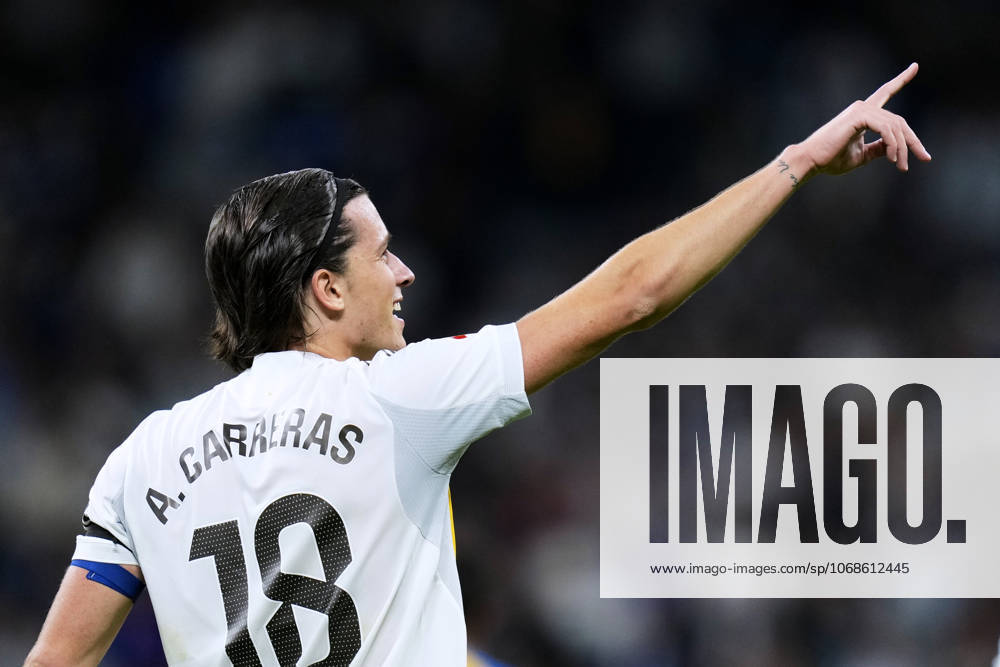 ESP: Real Madrid CF - Valencia CF. La Liga EA Sports. Date 11 Alvaro Carreras of Real Madrid CF celebrates after scoring the 4-0 during the La Liga EA Sports match between Real Madrid CF and Valencia CF played at Santiago Bernabeu Stadium on November 1, 2025 in Madrid. kpng