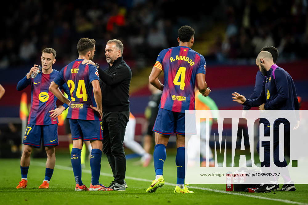 Head Coach Hansi Flick FC Barcelona, Barca and Eric Garcia (FC Barcelona) seen during the La Liga EA Sports match between FC Barcelona and Elche CF at Estadi Olimpic LluÃas Companys. Final Score: FC Barcelona 3:1 Elche CF. Barcelona Spain - ZUMAs197 20251102_aaa_s197_162