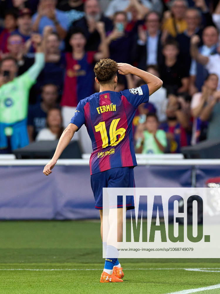 Fermin Lopez of FC Barcelona, Barca celebrates a goal during the UEFA Champions League match between FC Barcelona v Olympiakos Piraeus at the Lluis Companys Olympic Stadium on October 21, 2025 in Barcelona Spain. Barcelona Spain - ZUMAr232 20251021_zsp_r232_053