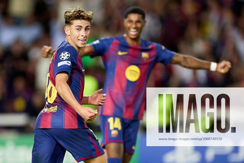 Fermin Lopez of FC Barcelona, Barca celebrates a goal during the UEFA Champions League match between FC Barcelona v Olympiakos Piraeus at the Lluis Companys Olympic Stadium on October 21, 2025 in Barcelona Spain. Barcelona Spain - ZUMAr232 20251021_zsp_r232_087