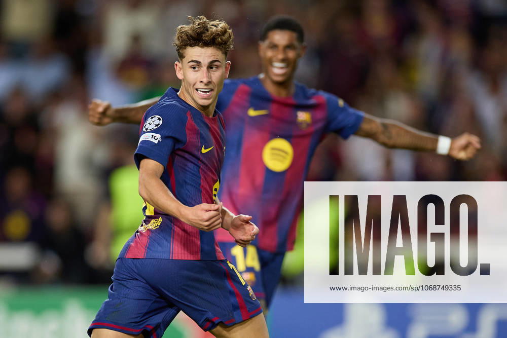 Fermin Lopez of FC Barcelona, Barca celebrates a goal during the UEFA Champions League match between FC Barcelona v Olympiakos Piraeus at the Lluis Companys Olympic Stadium on October 21, 2025 in Barcelona Spain. Barcelona Spain - ZUMAr232 20251021_zsp_r232_088