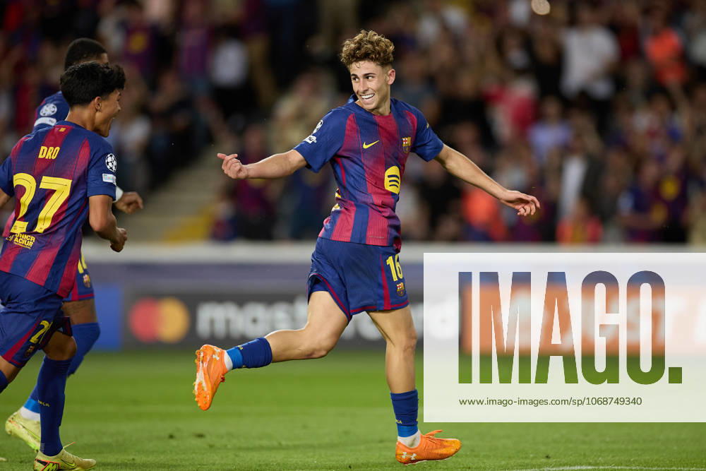 Fermin Lopez of FC Barcelona, Barca celebrates a goal during the UEFA Champions League match between FC Barcelona v Olympiakos Piraeus at the Lluis Companys Olympic Stadium on October 21, 2025 in Barcelona Spain. Barcelona Spain - ZUMAr232 20251021_zsp_r232_089