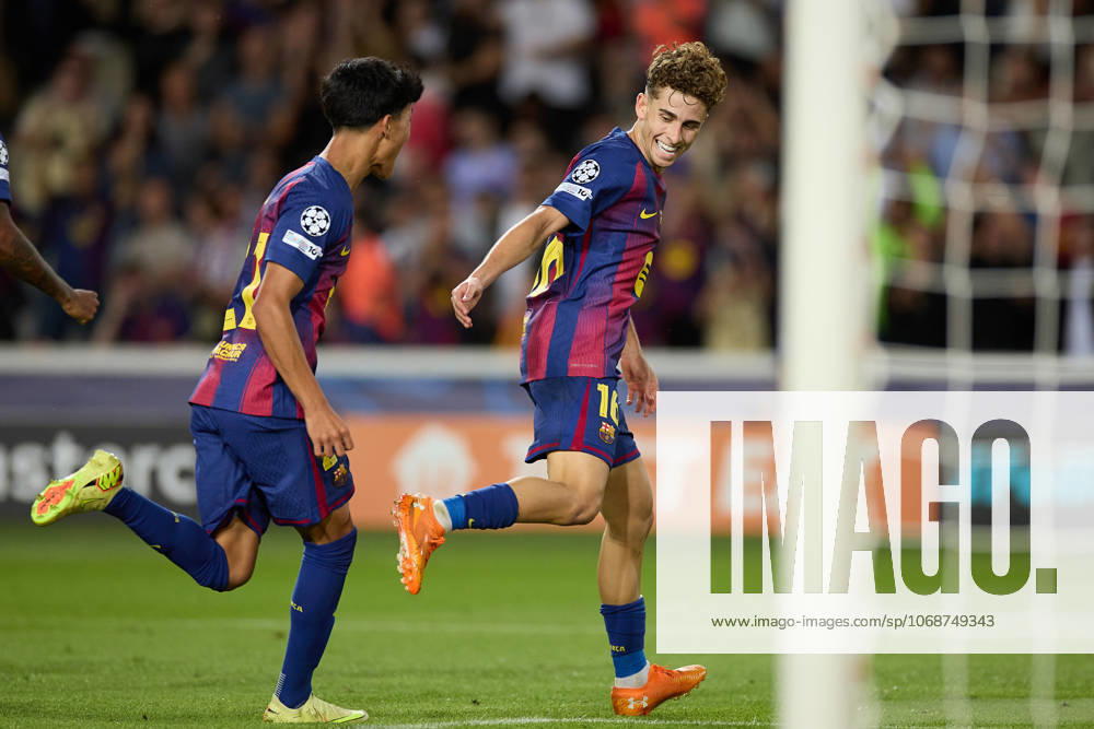 Fermin Lopez of FC Barcelona, Barca celebrates a goal during the UEFA Champions League match between FC Barcelona v Olympiakos Piraeus at the Lluis Companys Olympic Stadium on October 21, 2025 in Barcelona Spain. Barcelona Spain - ZUMAr232 20251021_zsp_r232_090