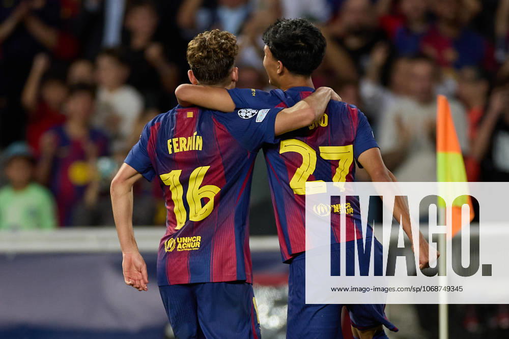 Fermin Lopez of FC Barcelona, Barca celebrates a goal during the UEFA Champions League match between FC Barcelona v Olympiakos Piraeus at the Lluis Companys Olympic Stadium on October 21, 2025 in Barcelona Spain. Barcelona Spain - ZUMAr232 20251021_zsp_r232_091