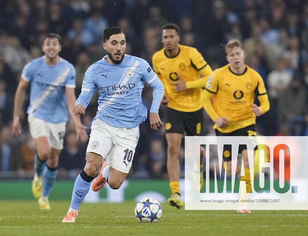 Manchester, England, 5th November 2025. Rayan Cherki of Manchester City surges forward during the Manchester City vs Borussia Dortmund UEFA Champions League match at the Etihad Stadium, Manchester. Picture credit should read: Andrew Yates Sportimage . SPI_045_AY_Man_City_Dortmund SPI-4268-0103