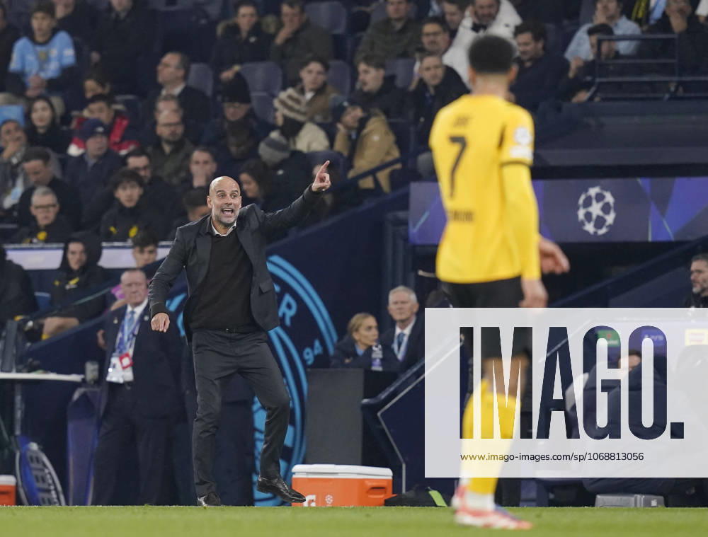 Manchester, England, 5th November 2025. Pep Guardiola coach of Manchester City shouts instructions during the Manchester City vs Borussia Dortmund UEFA Champions League match at the Etihad Stadium, Manchester. Picture credit should read: Andrew Yates Sportimage . SPI_061_AY_Man_City_Dortmund SPI-4268-0119