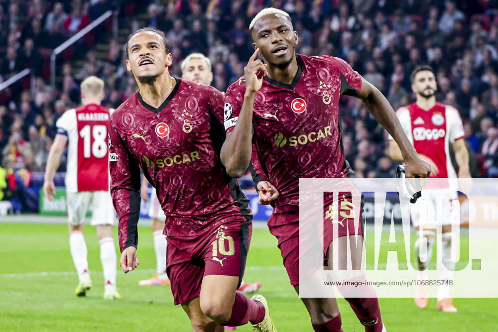UEFA Champions League 2025 26 League Phase MD4 - AFC Ajax vs Galatasaray A.S., Netherlands Victor Osimhen of Galatasaray celebrate their team s second goal with Leroy Sane of Galatasaray during the UEFA Champions League 2025 26 League Phase MD4 match between AFC Ajax and Galatasaray A.S. at the Johan Cruijff ArenA in Amsterdam, Netherlands, November 05, 2025. Amsterdam Netherlands
