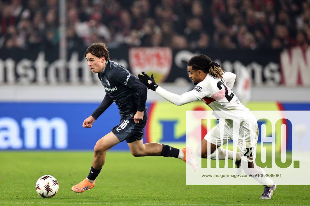 STUTTGART - (l-r) Leo Sauer of Feyenoord, Lorenz Assignon of VfB Stuttgart during the UEFA Europa League match between VFB Stuttgart and Feyenoord Rotterdam at the Stuttgart Arena on November 6, 2025, in Stuttgart, Germany. ANP BART STOUTJESDIJK UEFA Europa League Matchday 4 2025-2026 ANPxSportx IVx 541425619 originalFilename: 541425619