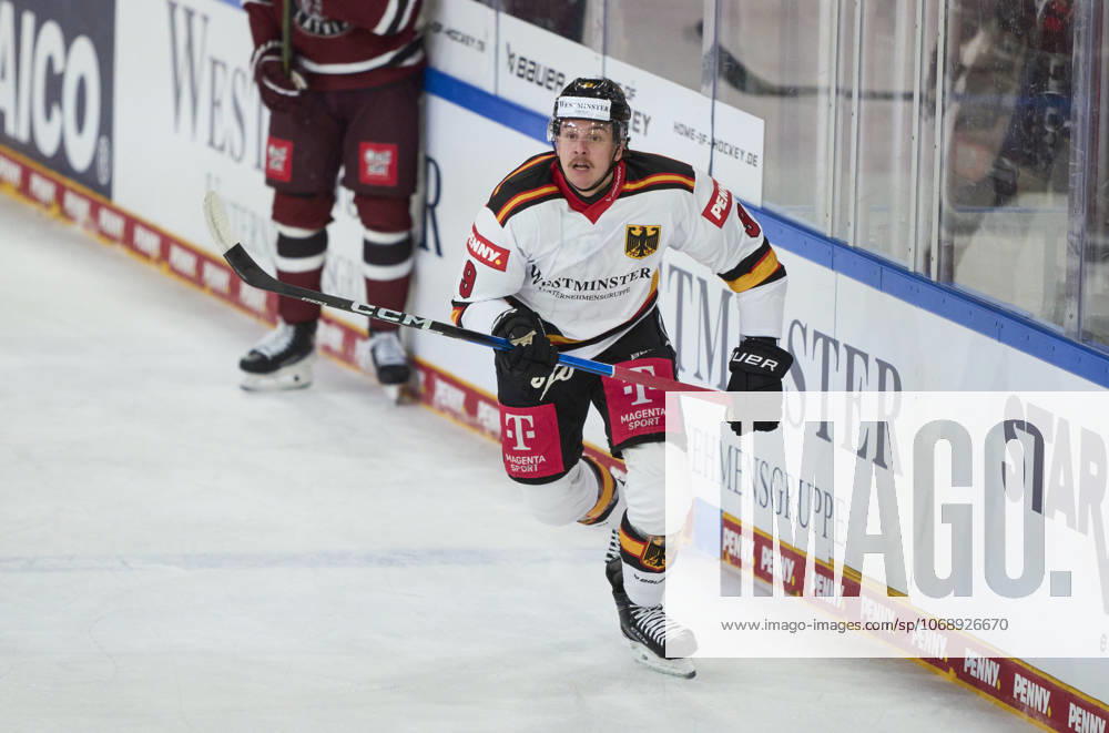 Leon Gawanke of Germany at the match GERMANY - LATVIA 4-1 DEB Ice hockey, Eishockey DEUTSCHLAND CUP in Landshut, Germany, November 6, 2025, Season 2025 2026.
