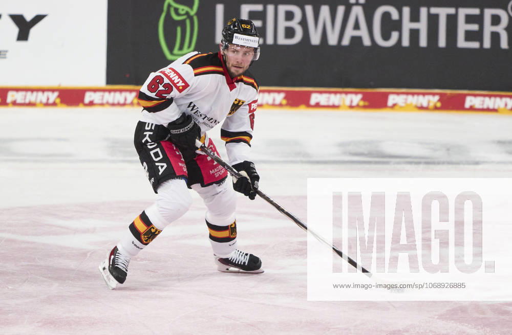 Parker Tuomie of Germany at the match GERMANY - LATVIA 4-1 DEB Ice hockey, Eishockey DEUTSCHLAND CUP in Landshut, Germany, November 6, 2025, Season 2025 2026.