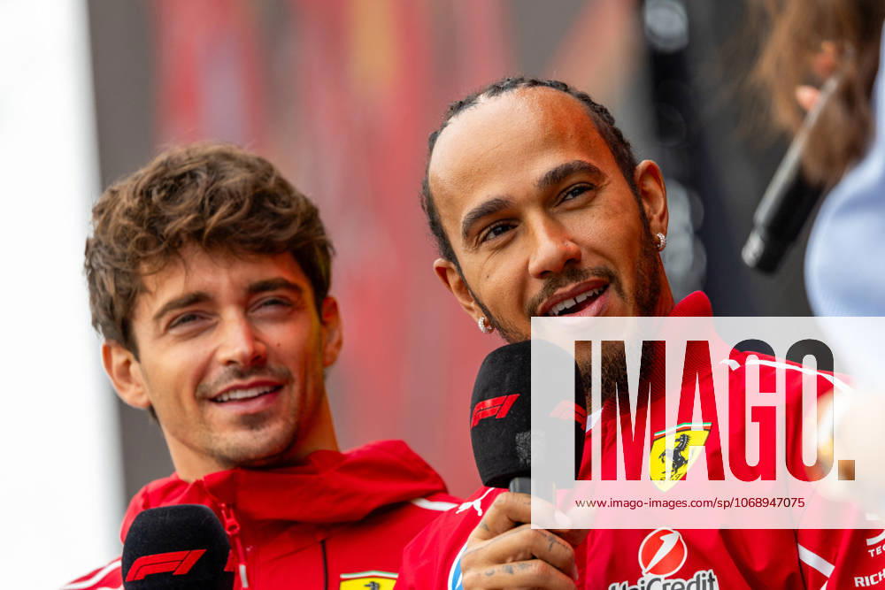 MOTORI - Formula 1 - Formula 1 MSC Cruises Grande Premio de Sao Paulo 2025 (L) Charles Leclerc (MON) - Scuderia Ferrari - Ferrari SF-25 - Ferrari (R) Lewis Hamilton (GBR) - Scuderia Ferrari - Ferrari SF-25 - Ferrari on the fan stage during the Friday of Formula 1 MSC Cruises Grande Premio de Sao Paulo 2025, Sao Paulo, Brasil, Autodromo Jose Carlos Pace from November 6 to 9, 2025. Round 21 of 24 the 2025 FIA Formula One World Championship, WM, Weltmeisterschaft Sao Paulo Brazil