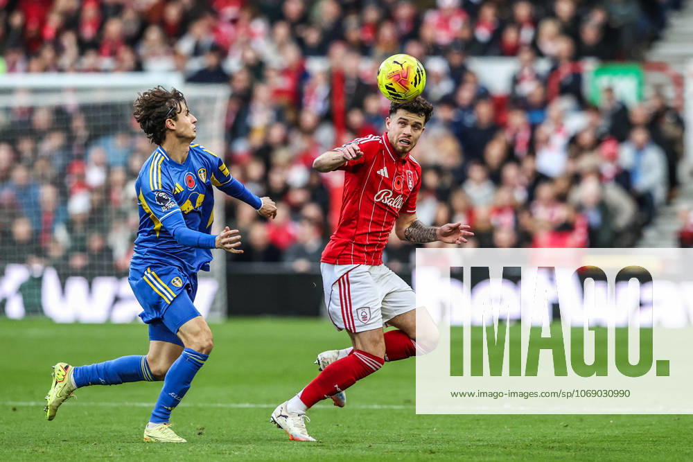 Premier League Nottingham Forest v Leeds United Neco Williams of Nottingham Forest controls the ball under pressure from Brenden Aaronson of Leeds United during the Premier League match Nottingham Forest vs Leeds United at City Ground, Nottingham, United Kingdom, 9th November 2025 (Photo by Alfie Cosgrove News Images) Nottingham City Ground Nottinghamshire United Kingdom