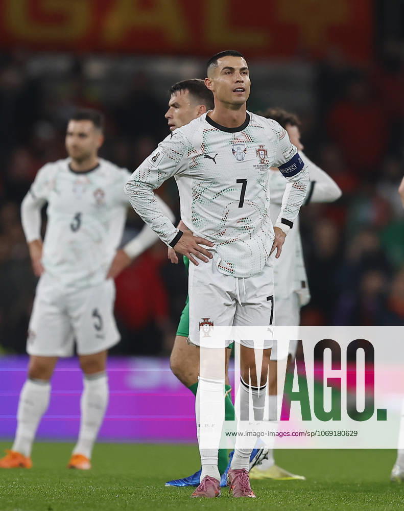13th November 2025; Aviva Stadium, Dublin, Ireland; FIFA World Cup, WM, Weltmeisterschaft, Fussball Qualifiers International Football, Republic of Ireland versus Portugal; Cristiano Ronaldo (c) of Portugal waits for the outcome of the potential red card decision PeterxFitzpatrick Content restricted for UK based newspaper