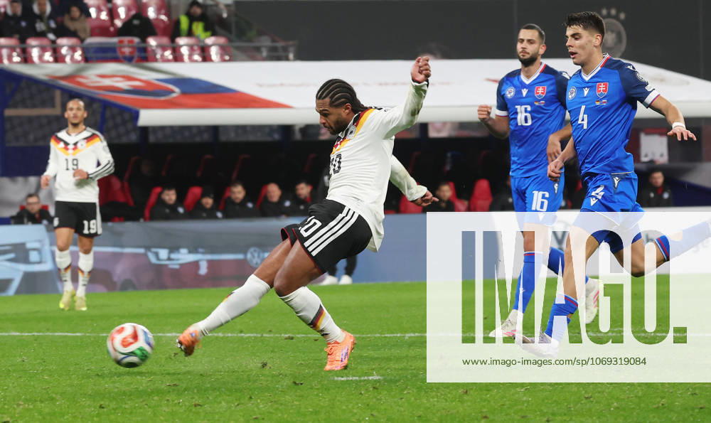 Leipzig , Football international World Cup qualifier Europe , Germany v Slovakia , Goal for 2 0 by Serge Gnabry GER
