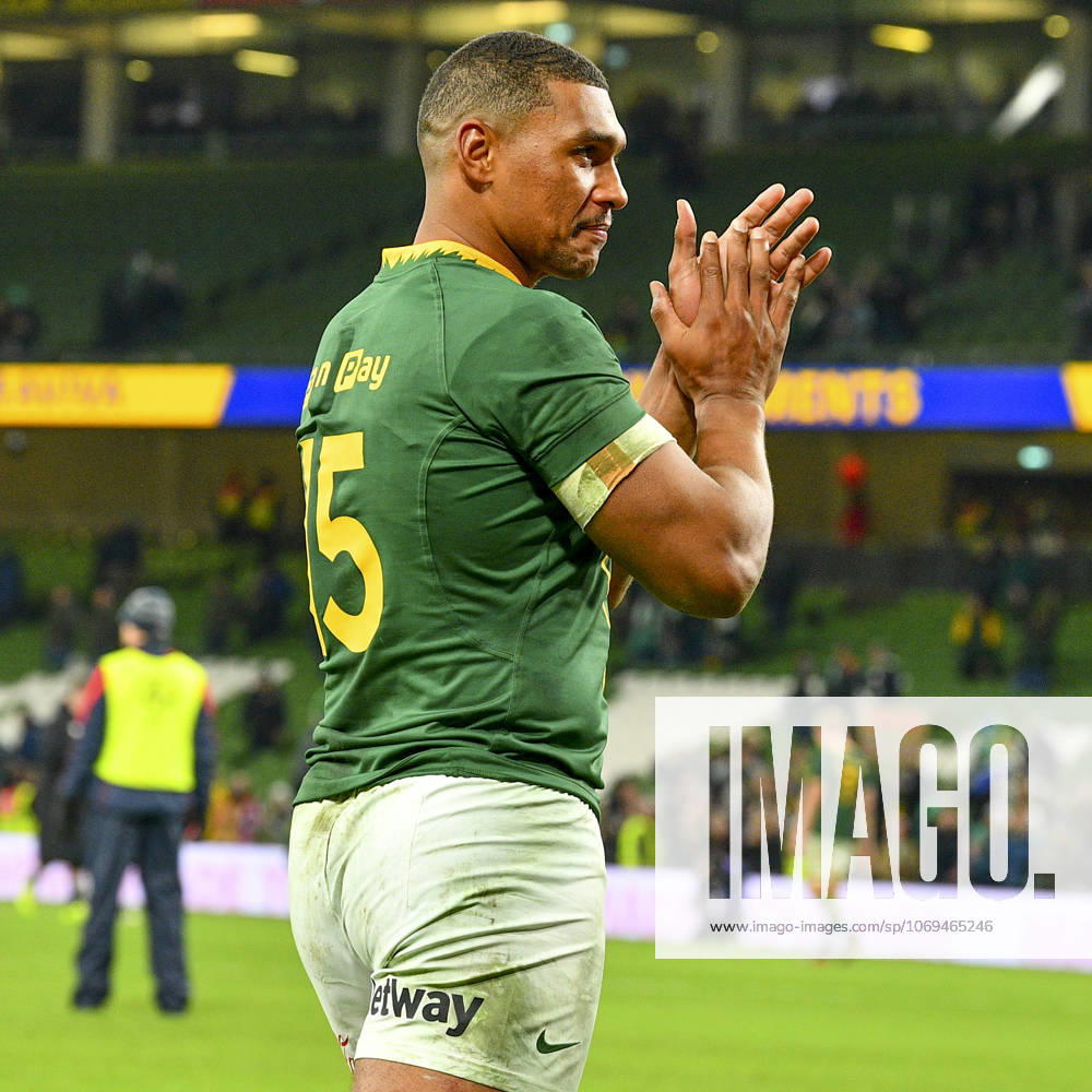 Ireland v South Africa Quilter Nations Series Damian Willemse of South Africa acknowledges the fans after the Quilter Nations Series match at the Aviva Stadium, Dublin UK Newspapers OUT