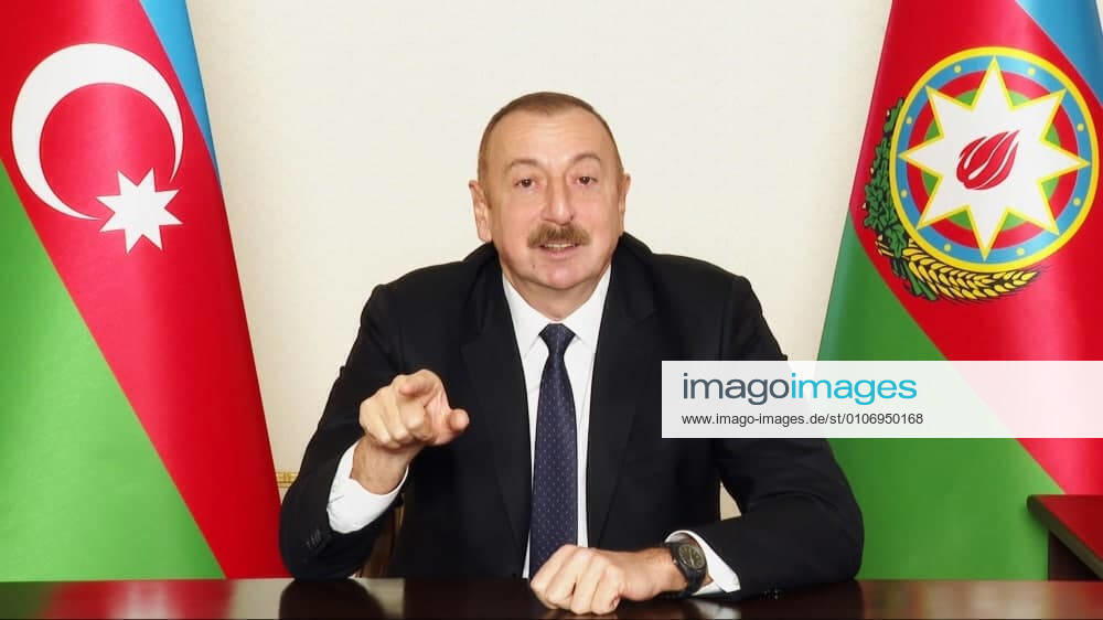 Azerbaijan s President Ilham Aliyev during his address to Azerbaijani citizens, reporting about the transition of Agdam District under the control of Baku. According to Aliyev, Agdam District was the most densely populated area among the territories affected by the Nagorno-Karabakh conflict. Azerbaijani Ministry of Defence TASS THIS IMAGE WAS PROVIDED BY A THIRD PARTY. TS0EEE90