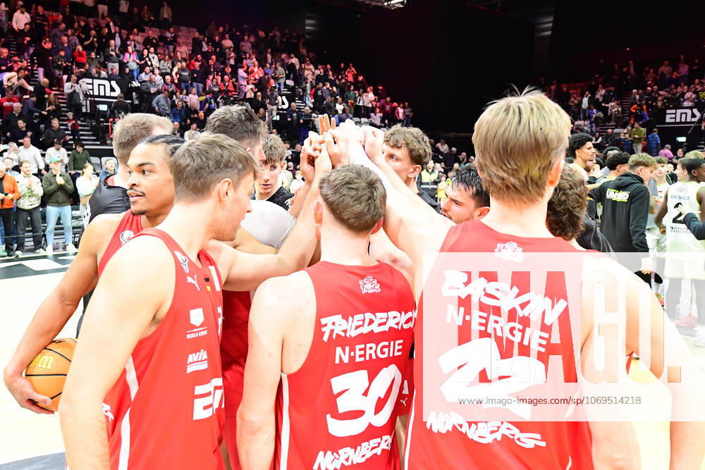 Basketball Season 2025 2026 2 Bundesliga Pro A 10 Matchday Nuremberg Falcons Basketball Club NBC BBC Bayreuth AlSch Falcons Nuremberg celebrate a narrow victory in the end