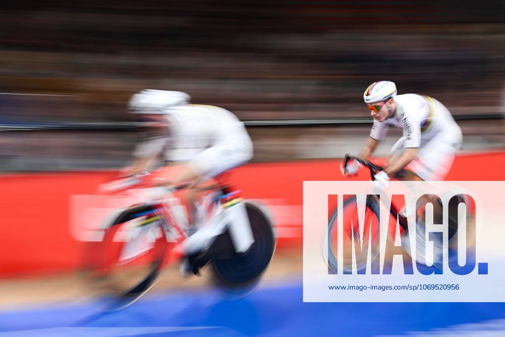 Belgian Fabio Van Den Bossche and Belgian Lindsay De Vylder pictured in action during the last day of the Zesdaagse Vlaanderen-Gent six-day indoor Track cycling, Rad, Radsport, Bahnrad, Bahn event at the indoor cycling arena t Kuipke, Sunday 23 November 2025, in Gent. MAARTENxSTRAETEMANS x143668108x