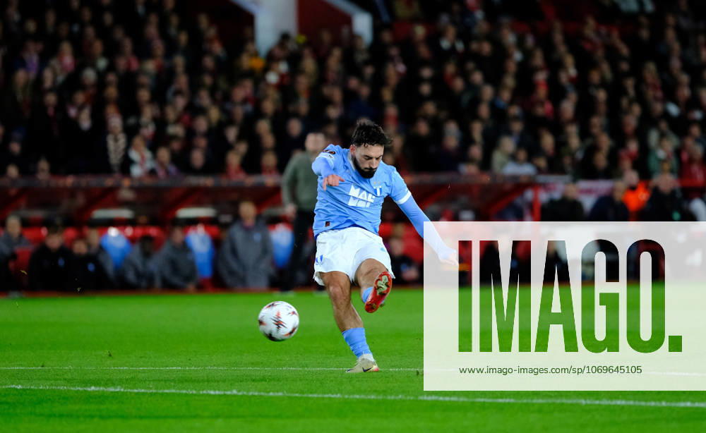 Sead Haksabanovic of Malmo FF shoots at goal during the UEFA Europa league football match between Nottingham Forest and Malmo FF at City Ground in Nottingham.