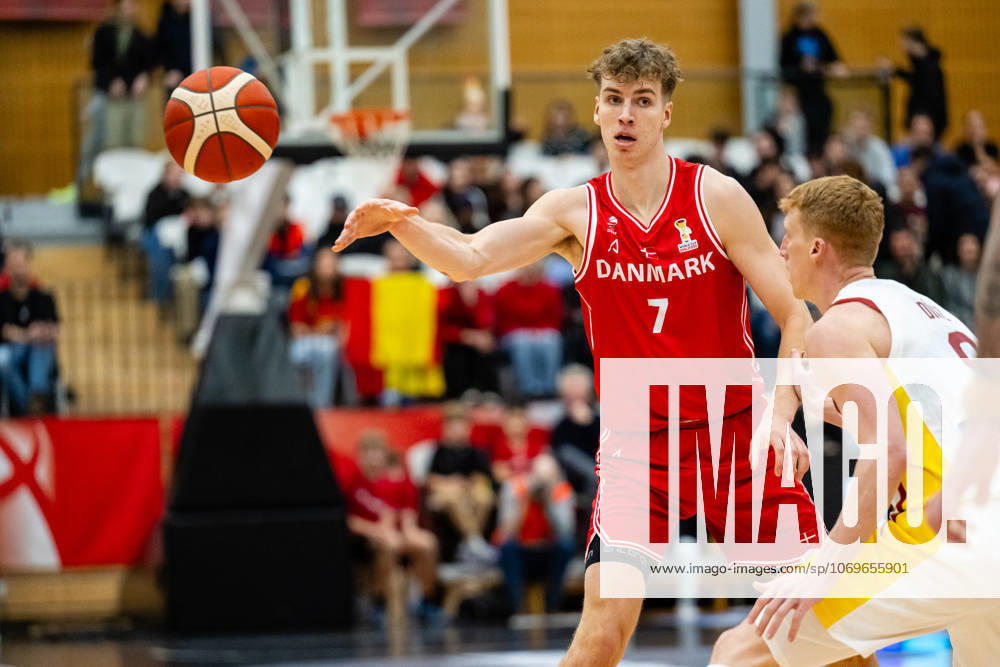 Denmark v Spain, FIBA World Cup 2027 European Qualifiers, Farum, Denmark Farum, Denmark. 27th, November 2025. Tobias Jensen (7) of Denmark seen during the FIBA World Cup 2027 European qualifier between Denmark and Spain at Farum Arena in Farum.