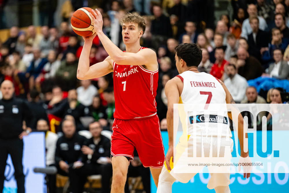 Denmark v Spain, FIBA World Cup 2027 European Qualifiers, Farum, Denmark Farum, Denmark. 27th, November 2025. Tobias Jensen (7) of Denmark seen during the FIBA World Cup 2027 European qualifier between Denmark and Spain at Farum Arena in Farum.