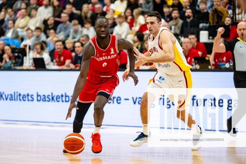 Denmark v Spain, FIBA World Cup 2027 European Qualifiers, Farum, Denmark Farum, Denmark. 27th, November 2025. Bakary Dibba (0) of Denmark seen during the FIBA World Cup 2027 European qualifier between Denmark and Spain at Farum Arena in Farum.