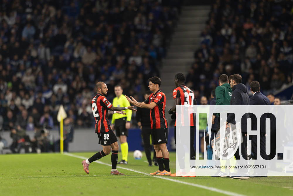 Jonathan Clauss and Tiago Gouveia seen during UEFA Europa League game between teams of FC Porto and OGC Nice (Bernardo Benjamim Ball Raw Images) Porto Estadio do Dragao Portugal