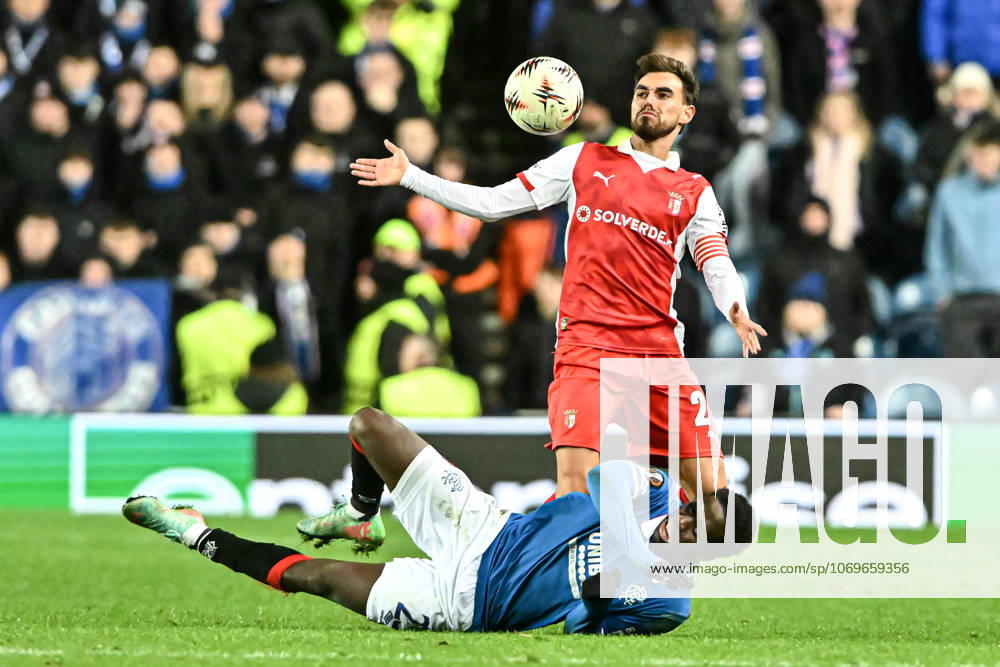 Rangers v S.C. Braga UEFA Europa League Djeidi Gassama of Rangers and Ricardo Horta of S.C. Braga during the UEFA Europa League match at Ibrox Stadium, Glasgow UK Newspapers OUT