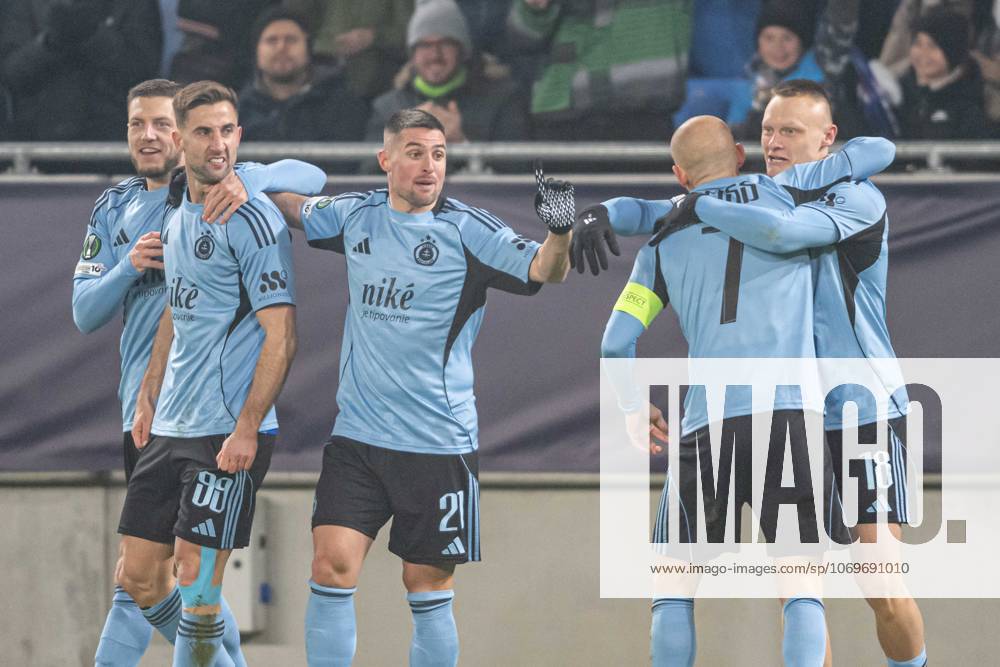 Andraz Sporar, Kevin Wimmer, Robert Mak, Vladimir Weiss jr., Nino Marcelli during Europa Conference league match , SK Slovan Bratislava - Rayo Vallecano , 27. november 2025, Tehelne pole Stadium, Bratislava, Slovakia