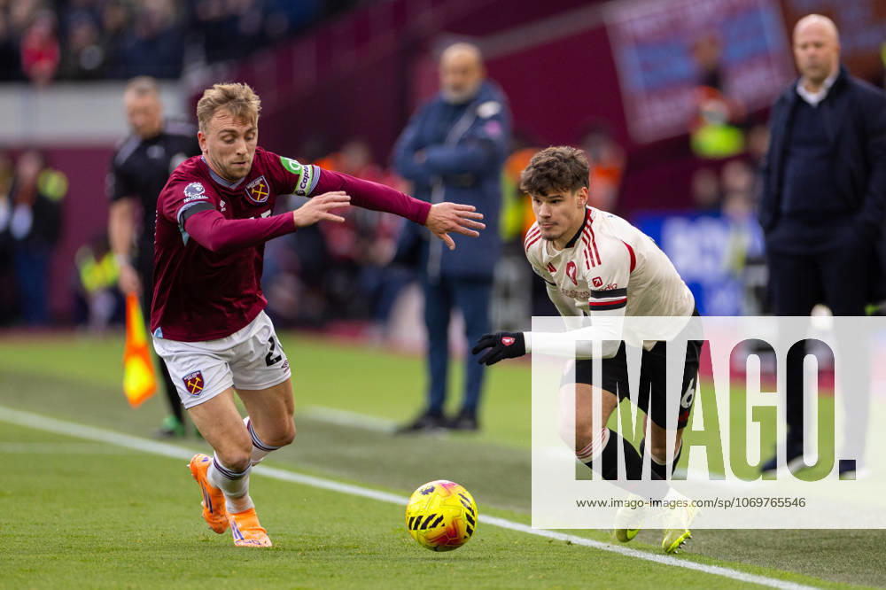 Football - FA Premier League - West Ham United FC v Liverpool FC LONDON, ENGLAND - Sunday, November 30, 2025: Liverpool s Milos Kerkez (R) is challenged by West Ham United s captain Jarrod Bowen during the FA Premier League match between West Ham United FC and Liverpool FC at the London Stadium. (Photo by David Rawcliffe Propaganda) LONDON London Stadium GREATER LONDON ENGLAND